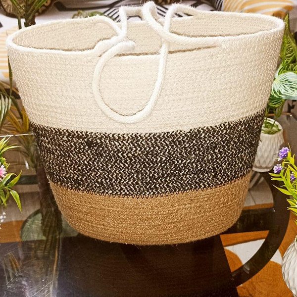 PrintShoppie Jute & Cotton Big size Basket for Storage, Clothes, Kitchen