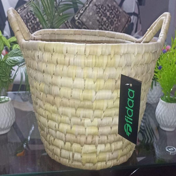 Handcrafted Natural Storage Basket with Handles - Palm Leaves and Chhan