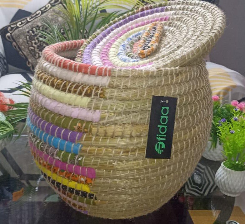 Handwoven Eco-Friendly Basket with Recycled Material Accents