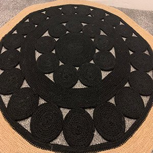 Handmade Jute Braided Circular Rug – Black and Natural Beige